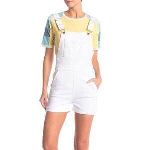 NEW FRAME Palazzo Short White Denim Overalls Jumpsuit Womens Size L NWT NEW $295